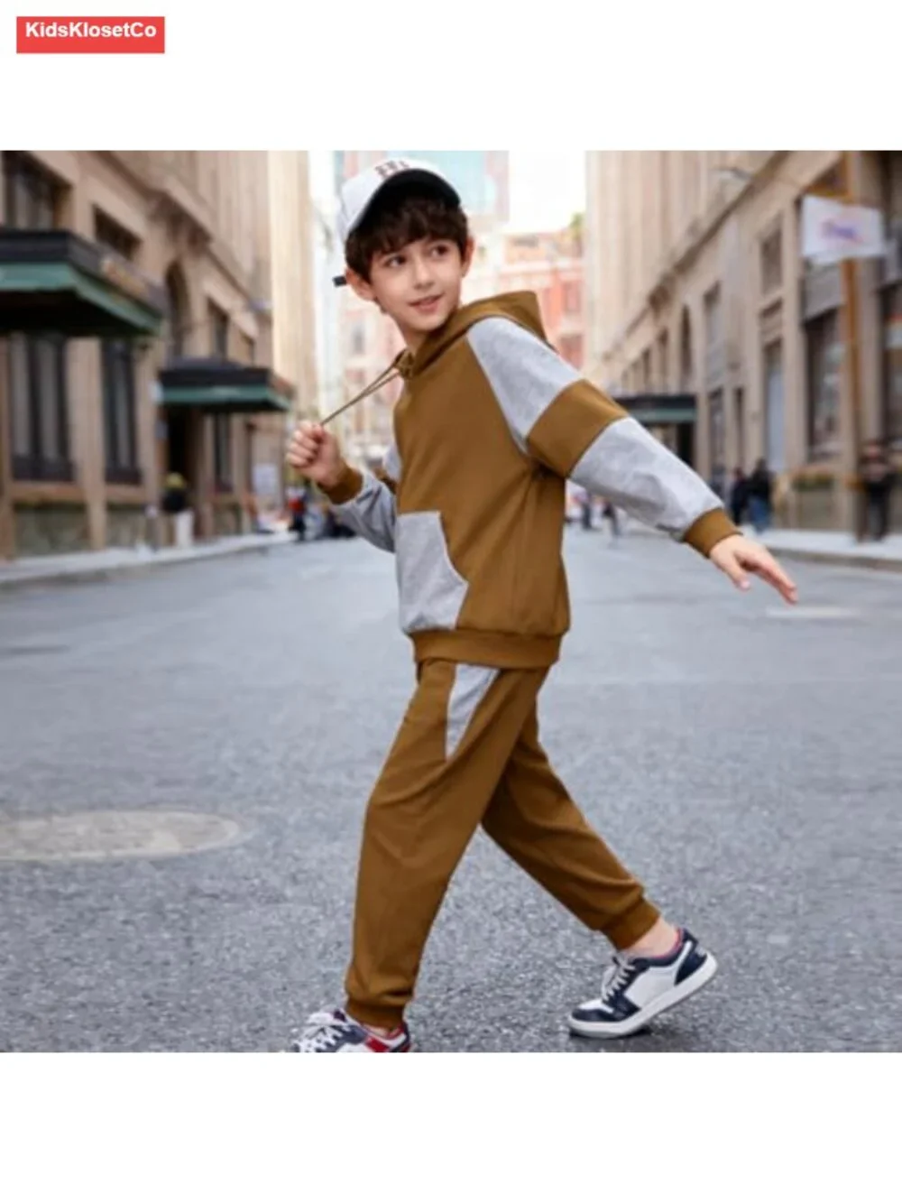 Boys Hooded Sweatshirt & Pants Outfit Set Cotton Blend Long Sleeve 2-Piece